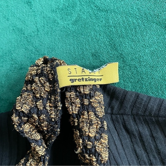 Staley Gretzinger Black Multi Mixed Media Art To Wear Long Sleeve Rayon Top NWT - Picture 5 of 8